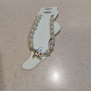 Silvertone Starfish Pearl Anklet
